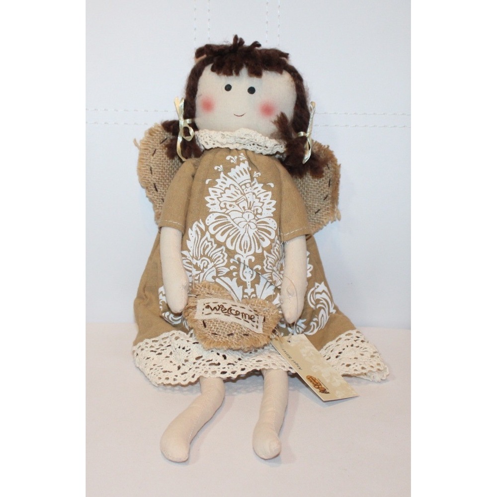 Cracker Barrel Angel Sitter rag doll shelf sitter 15" tan burlap lace rustic NWT